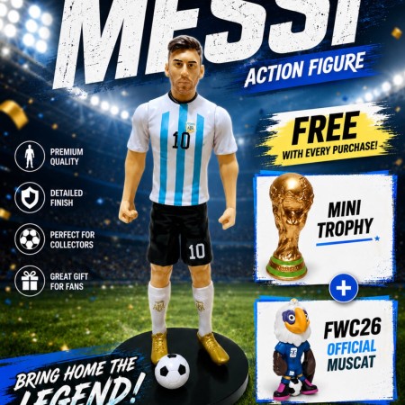 Messi - Action Figure Statue with Mini Fifa Trophy and FWC26 Official Muscat (FREE)